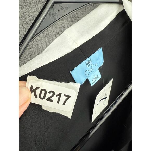 Cece Long Sleeve Button Down Shirt Sheer Black and White Pearl Accents Sz Small - Picture 11 of 11